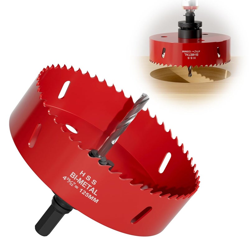 FIVELAKE 4-29/32"(125mm) M42 Bi-Metal Hole Saw, Hex Shank Hole Saw Drill Bit with Spring Tools for Wood, Plywood, Plastic, Gypsum Board, Various Thin Metal Sheets - Image 1
